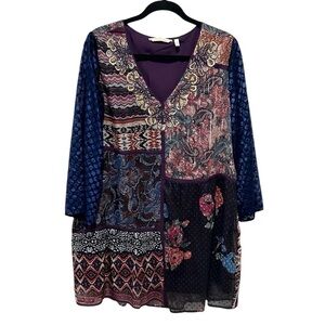 Soft Surroundings v neck multi color floral tunic dress size XL